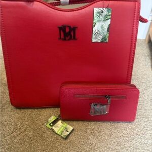 Badgley Mischka Red Women's Bag and Wallet Set